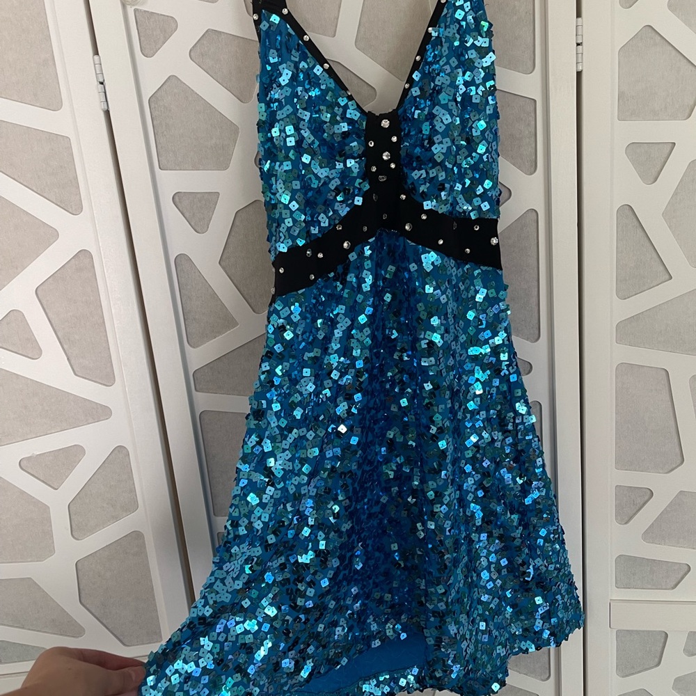 Blue Sequin Mini Dress Dance Costume GoGo Dress